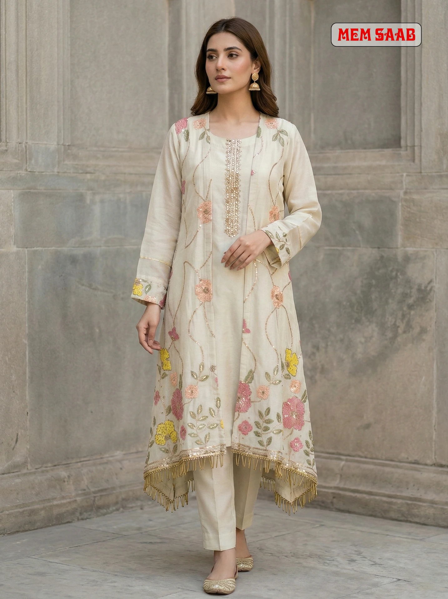 Floral Ivory Kurta - Front